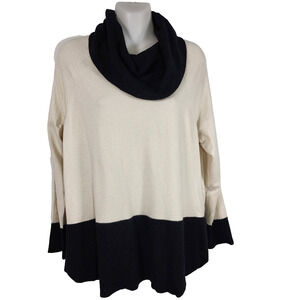 Raya Women Cowl Neck Colorblock Sweater Large Pullover Cream Black Ragland Slv